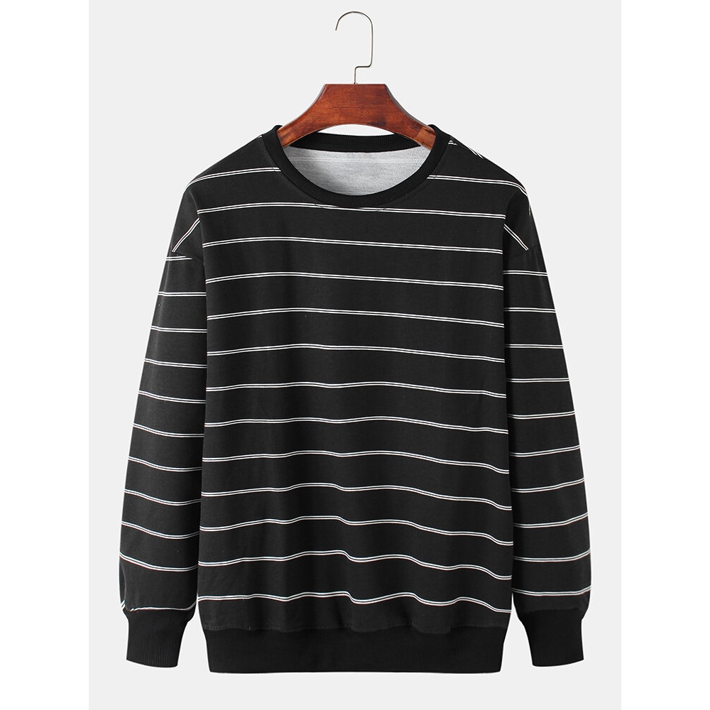 Classic Stripe Print Pullover Round Neck Long Sleeve Sweatshirts For Men - White XL