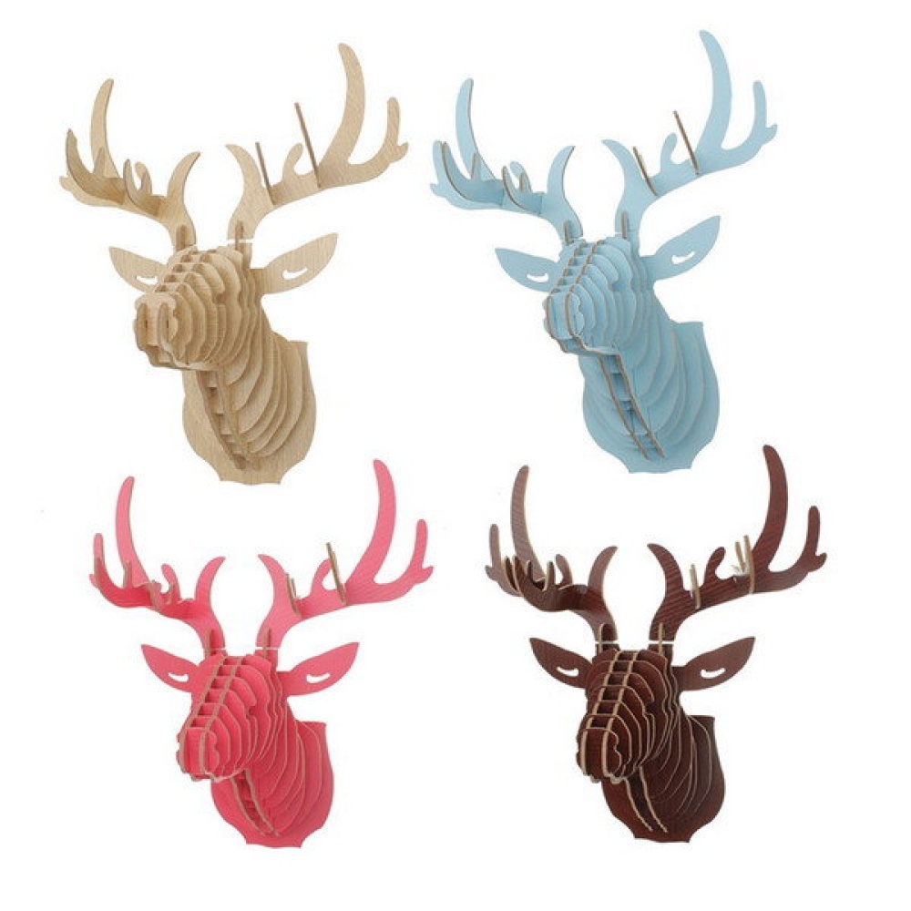 3D Wooden Elk Head Wall Hanging Craft DIY Model Animal Wildlife for Home Decoration - Dark Brown - Image 2