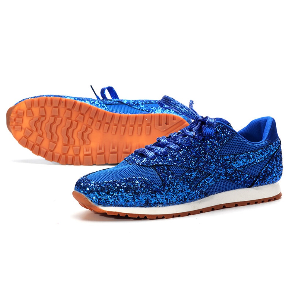 Women's Sequin Glitter Lace Up Athletic Sneakers Rhinestones Wedge Leisure Running Shoes - Grey 43