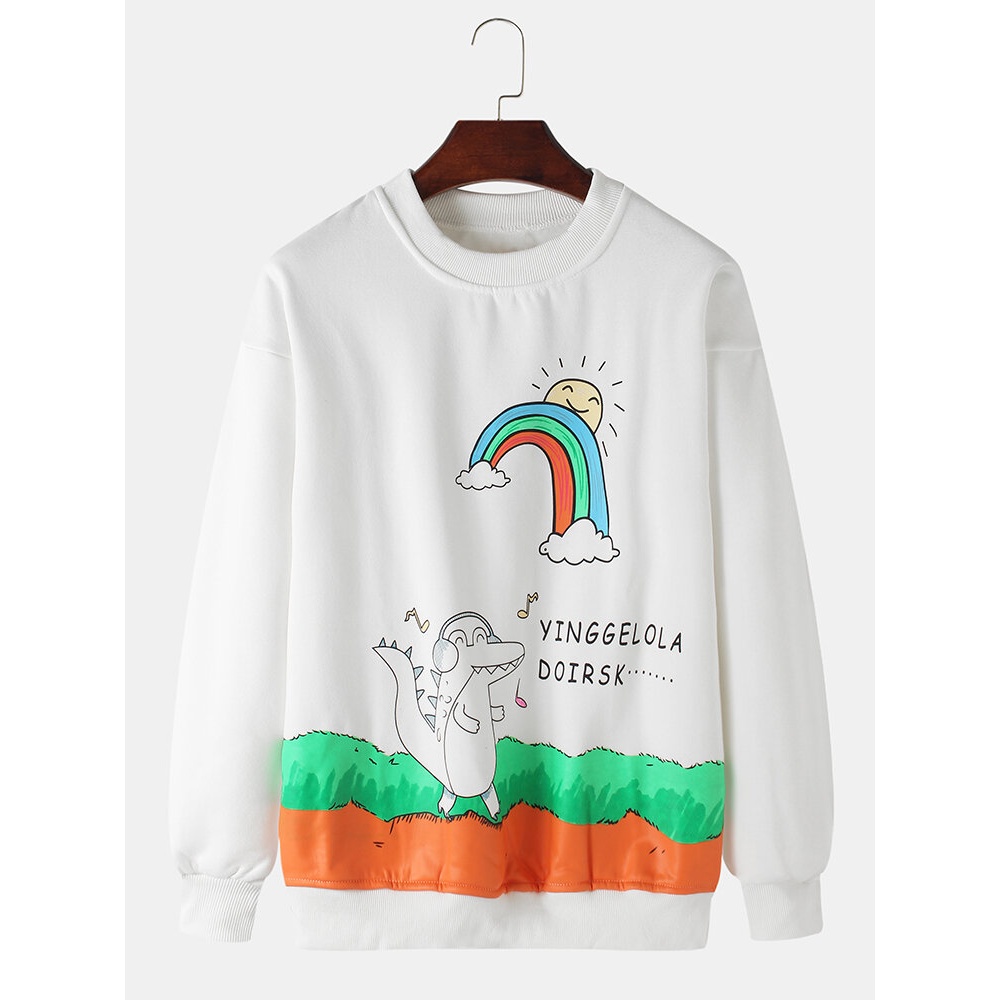 Mens Funny Graffiti Print Pullover Round Neck Long Sleeve Sweatshirts - Rose L