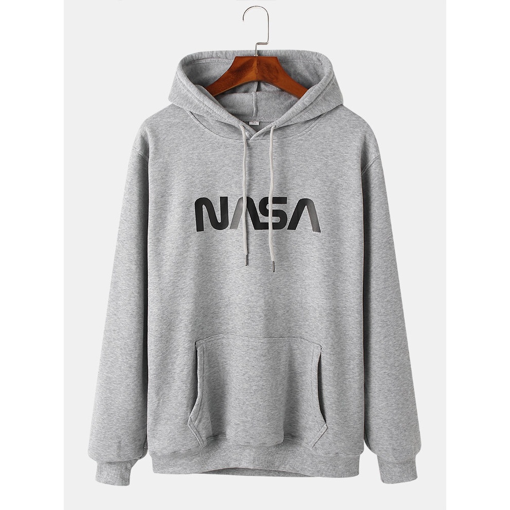 Mens Print Simple Long Sleeve Hoodies With Pocket - Red L