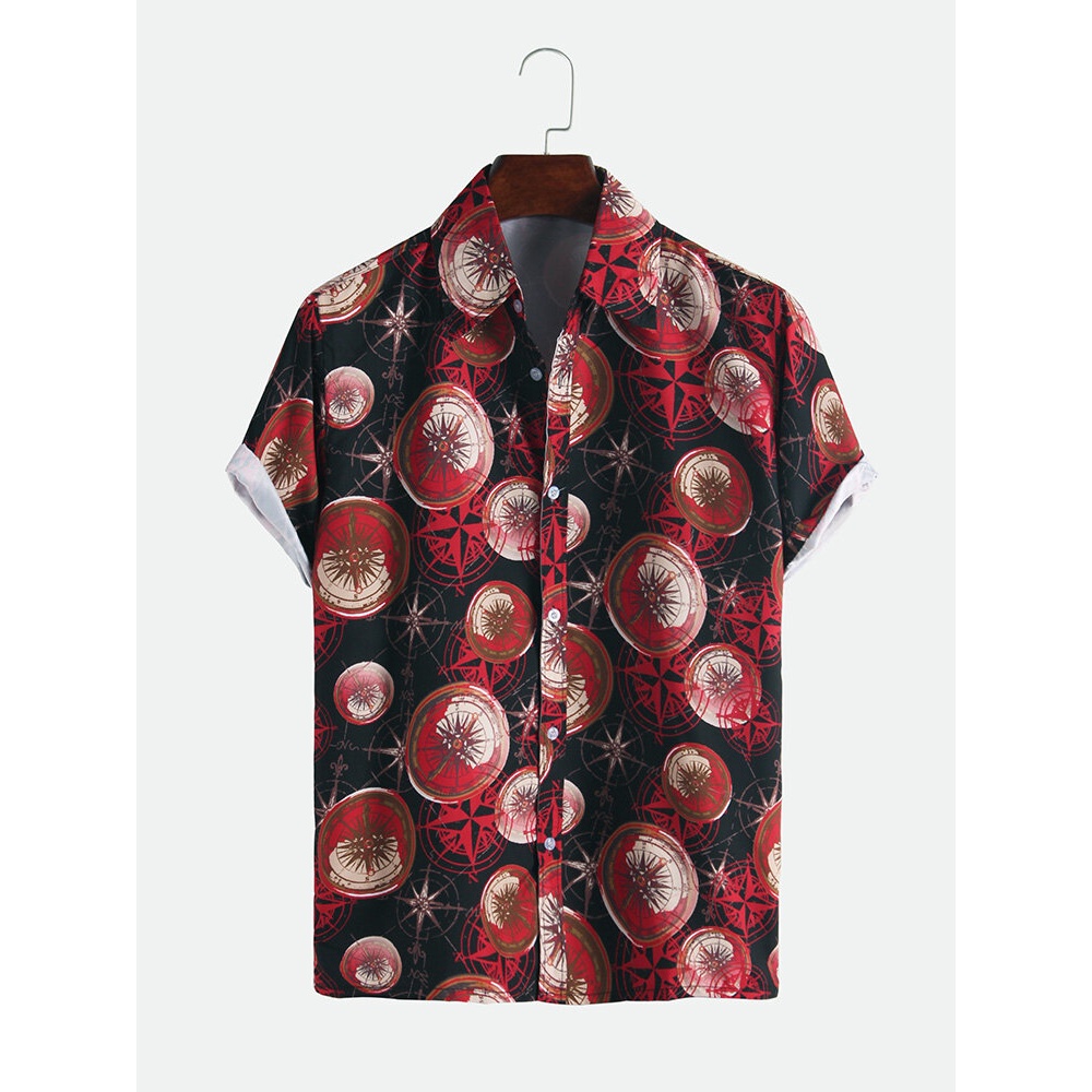 Mens Hawaiian Floral Printed Short Sleeve Casual Shirts - M Purple