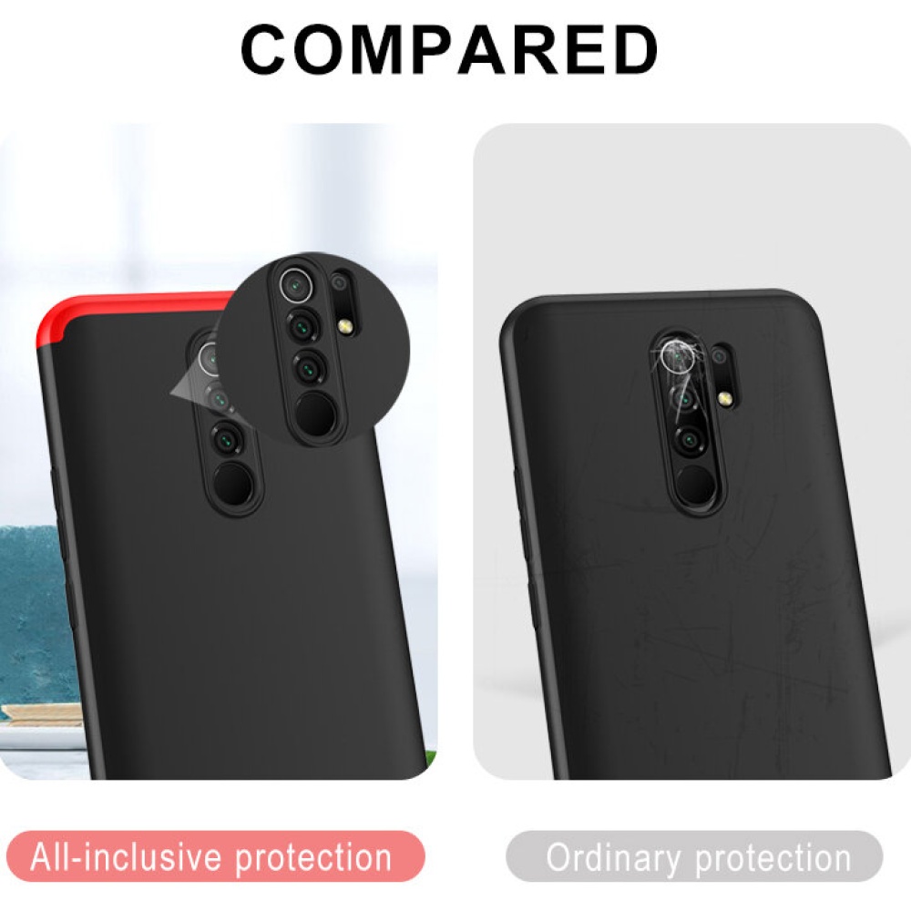 for Xiaomi Redmi 9 Case 3 in 1 Detachable Double Dip with Lens Protect Frosted Anti-fingerprint Shockproof PC Protective Case Non-original - Black - Image 2