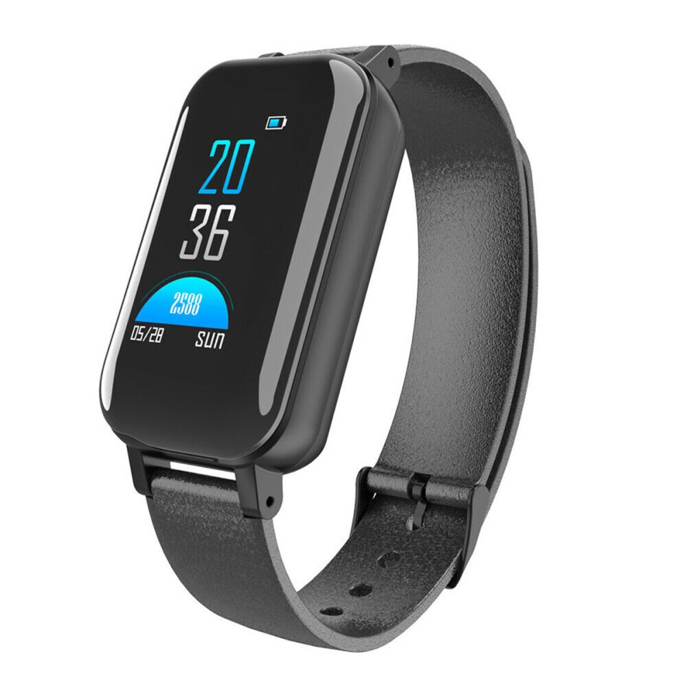 bluetooth 5.0 Smart Wireless Dual Headphone Wristband Heart Rate Monitor Long Standby Smart Watch - Black - Image 2