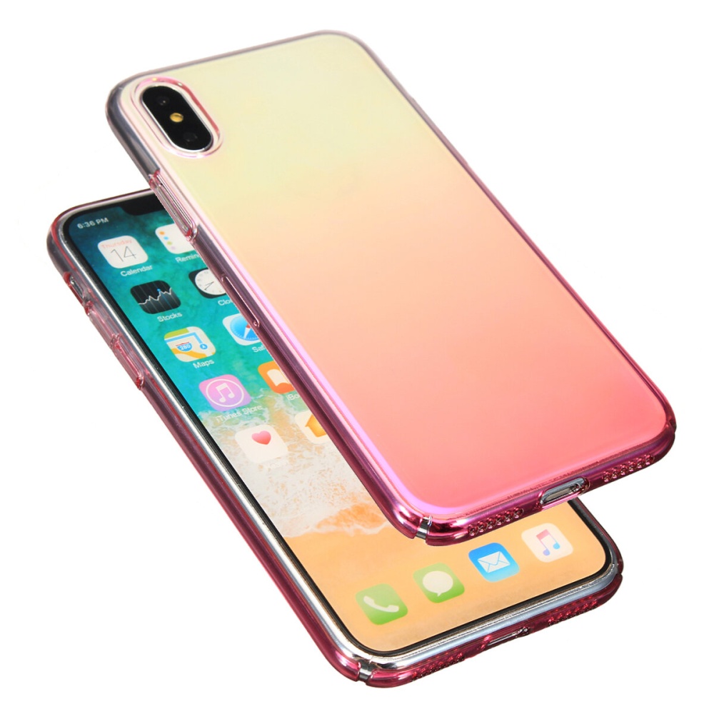 Color Gradient Shockproof Transparent Hard PC Case Cover for iPhone X - Pink - Image 2