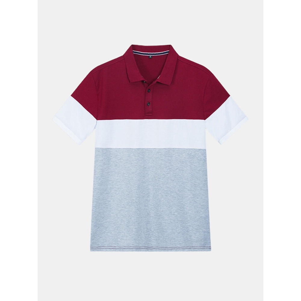Mens New Color Matching Casual Fashion Cotton Short Sleeved Golf Shirt - S As Picture