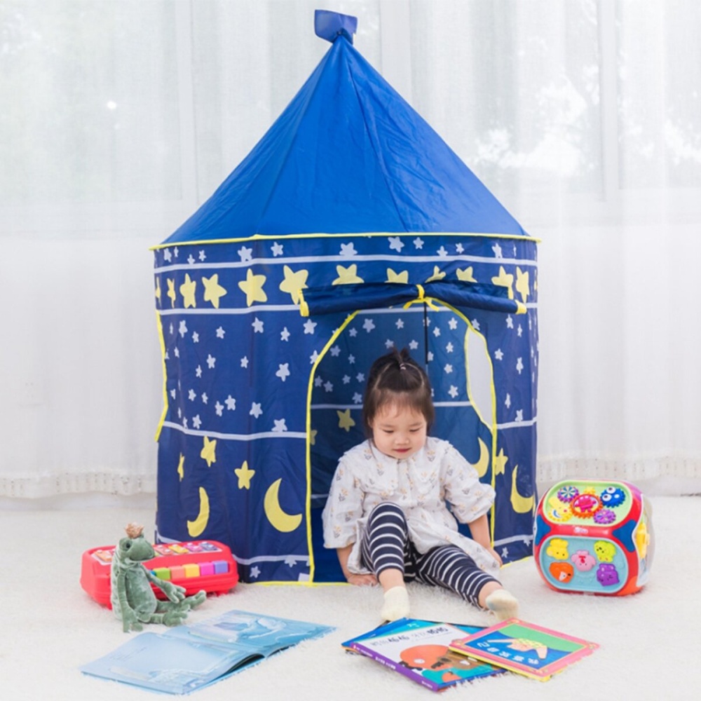 Kids Playhouse Moon Stars Pattern Play Tent Pop Up Castle Princess Indoor Outdoor Gift Children's Gifts Toys - Pink