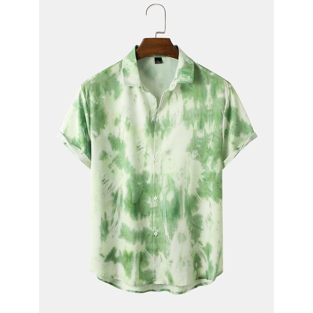 Mens Tie Dye Casual Shirts - Green L