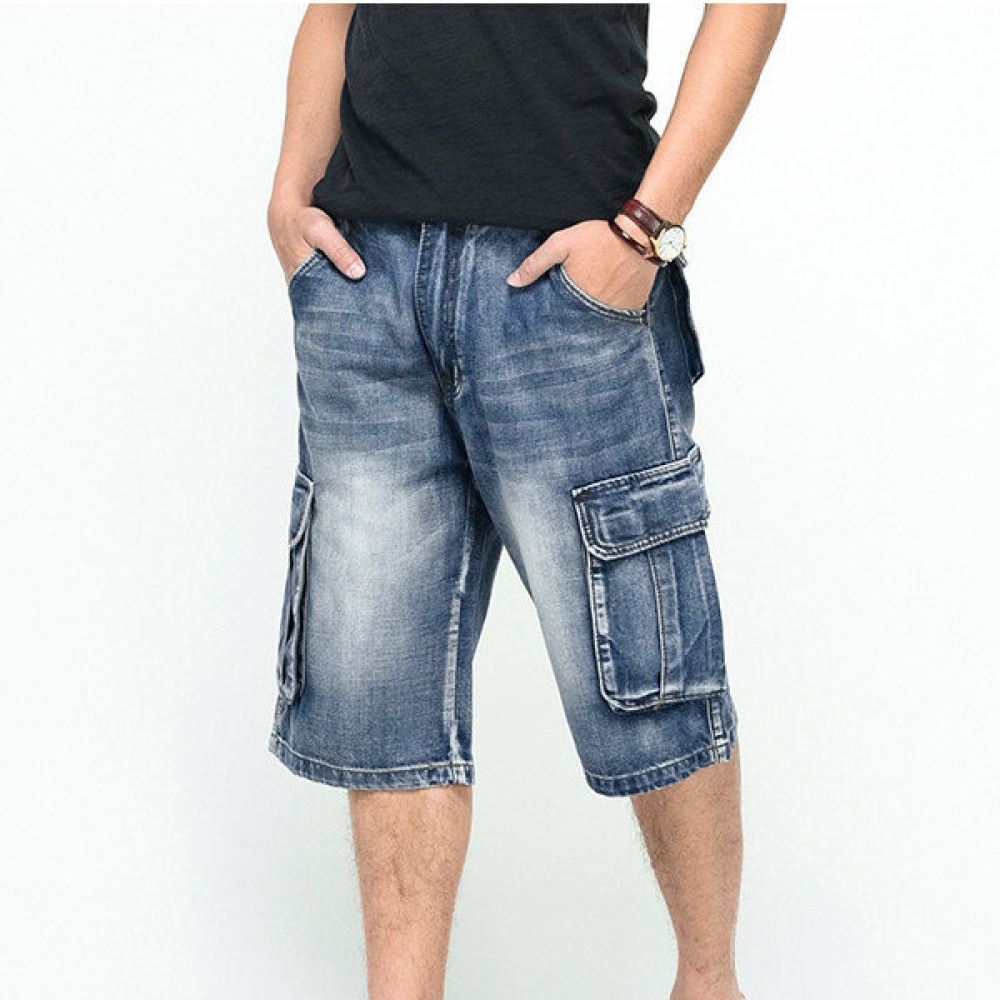 Summer Mens Big Pockets Jeans Loose Street Skateboard Denims Shorts - 44 - Image 2