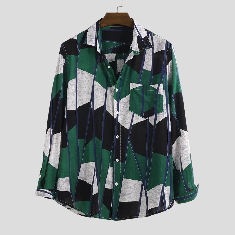 Mens Autumn Colorful Pockets Design Loose Long Sleeve Shirts - M Green - Image 2