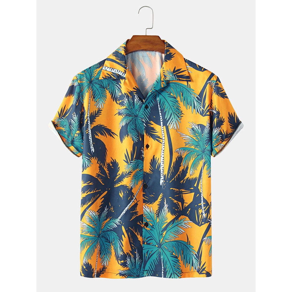 Mens Holiday Coconut Tree Print Hawaii Shirts - Pink M