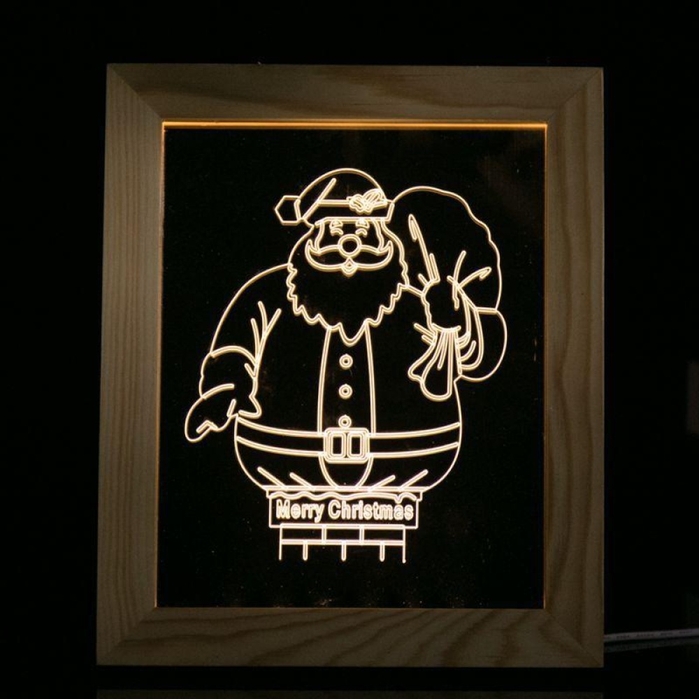 FL-713 3D Photo Frame Illuminative LED Night Light Wooden Santa Claus  USB Lamp - Red - Image 2