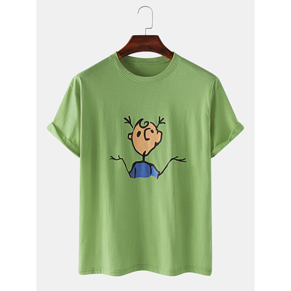 Cotton Funny Graffiti Character Print Short Sleeve Breathable T-Shirts - Yellow S