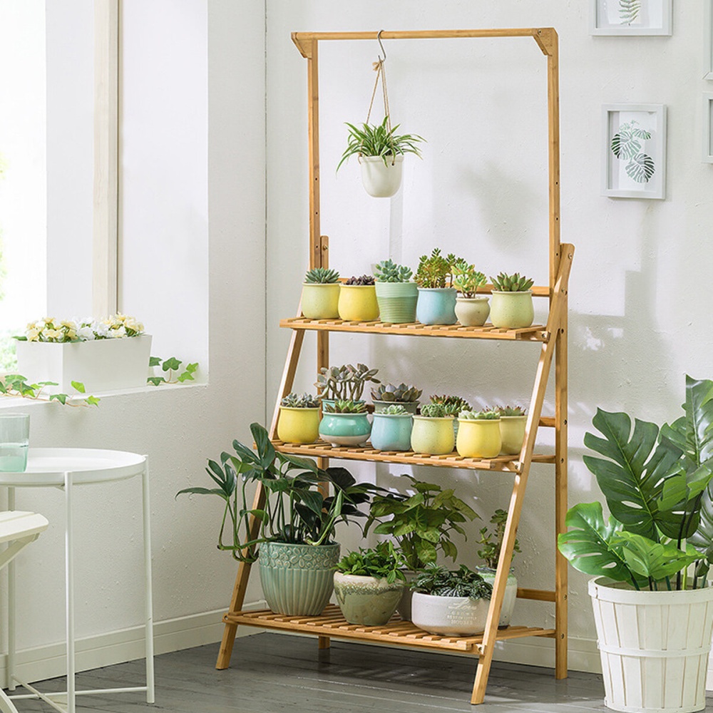 Bamboo Hanging Plant Stand Shelves Flower Pot Storage Organizer Rack - S - Image 2