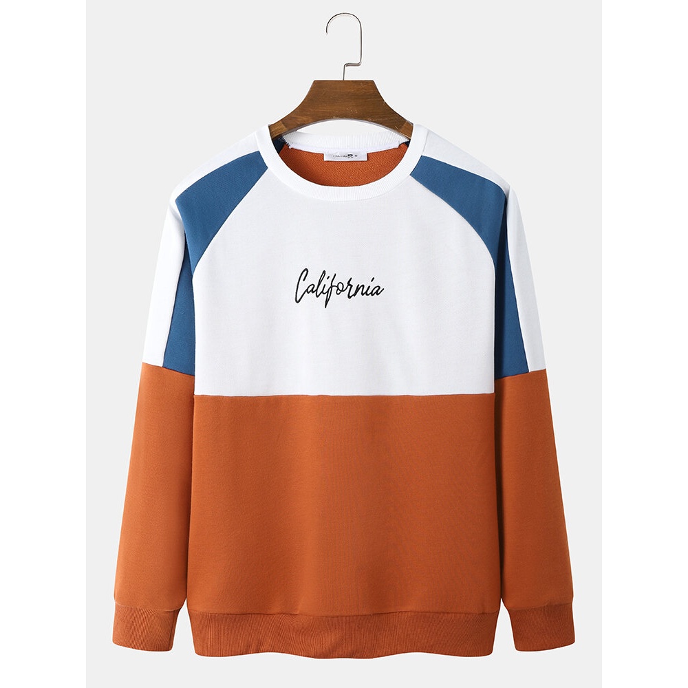 Mens Preppy Superhero Analogous Color California Embroidery Sweatshirt - Coffee XL