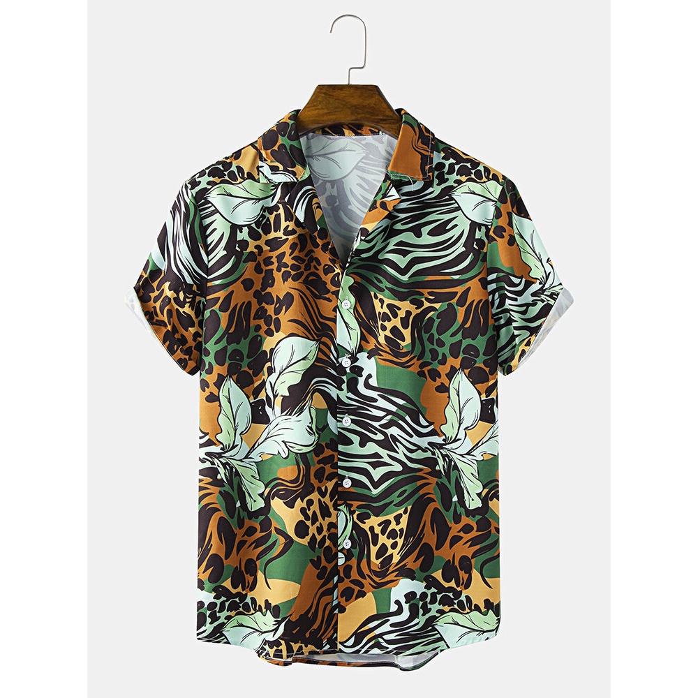 Mens Holiday Explore Style Multi Patterns Casual Shirts - Coffee S