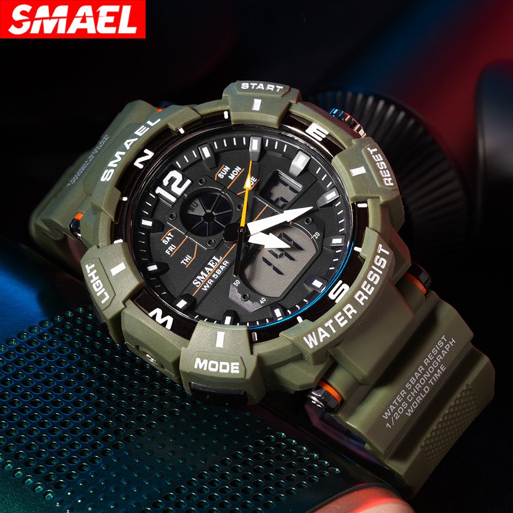 SMAEL Men Sports Watch Clock 50m Waterproof Luminous Digital Quartz Wristwatch - Image 3