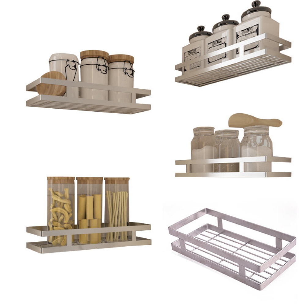 Kitchen Wall Shelf Storage Organizer Spice Rack Punch Free Stand - 40cm