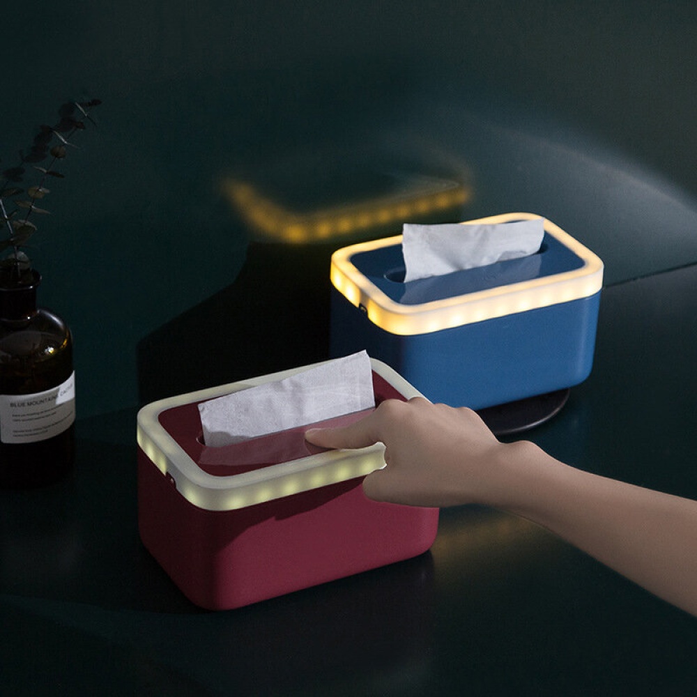 Waterproof Tissue Holder Bathroom Napkin Dispenser Tissue Box with Night Lights - Blue - Image 2