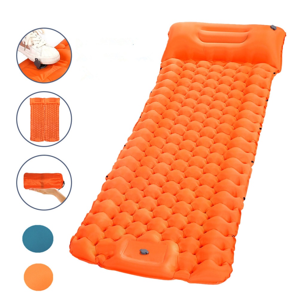 SGODDE Portable Inflatable Camping Mattress with Pillow Comfortable Air Cushion Outdoor Camping Travel Tool - Orange