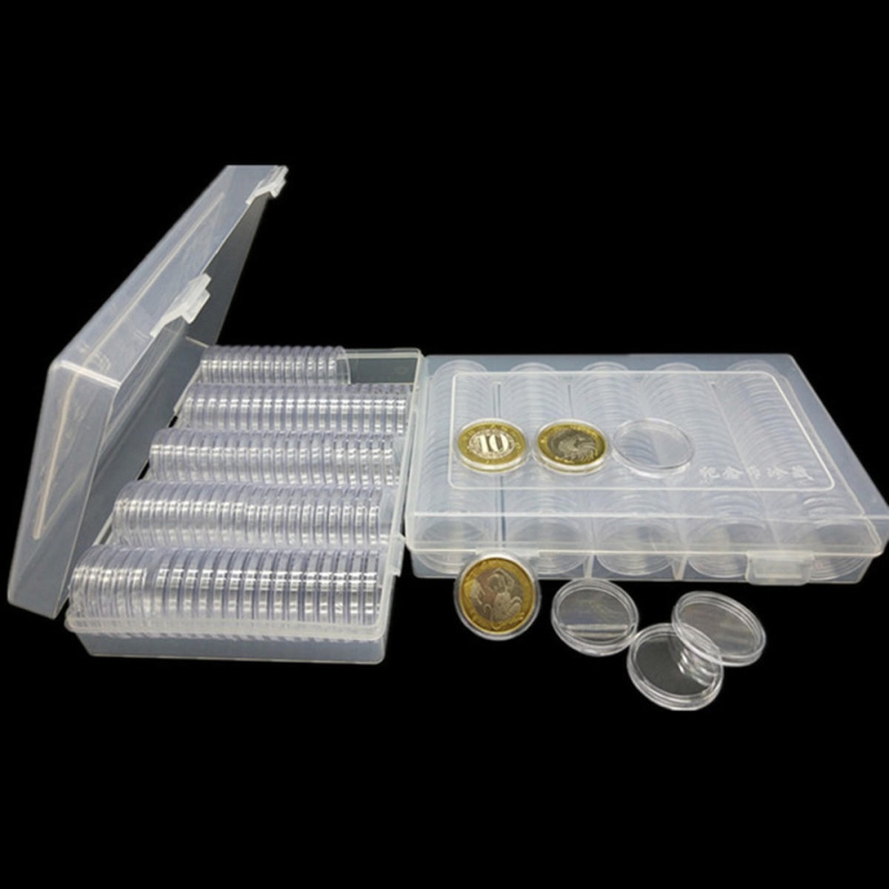 100PCS 27mm Coin Storage Box Round Cases Applied Clear Portable Round Holder Box - #1 - Image 2