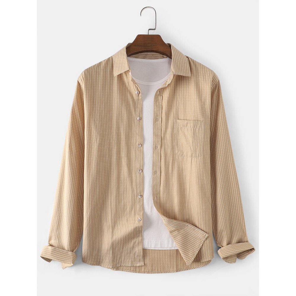 Mens Plaid Print Cotton Breathable Long Sleeve Shirts With Pocket - Blue XL