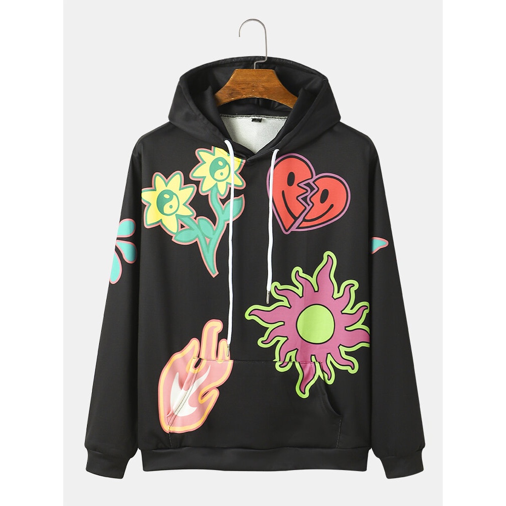 Mens Funny Cartoon Drawstring Casual Hoodies - Black M