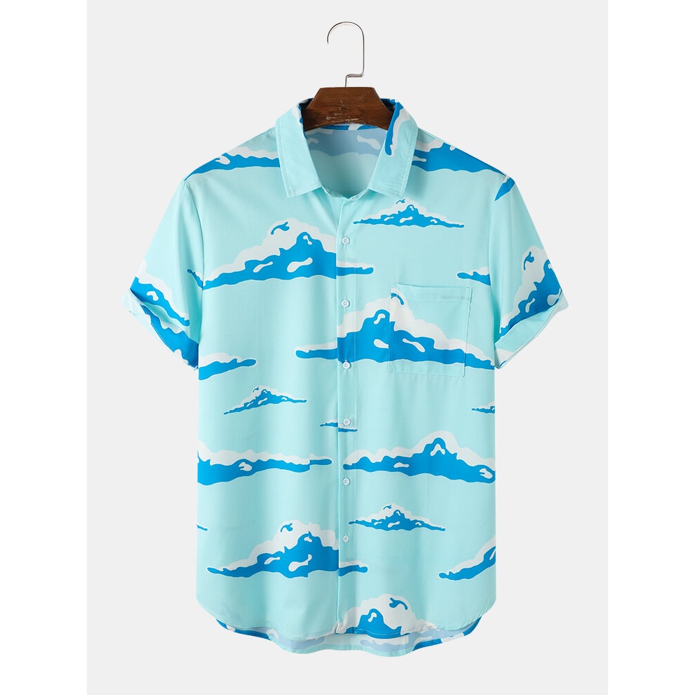 Mens Casual Cloud Print Shirts - Blue S
