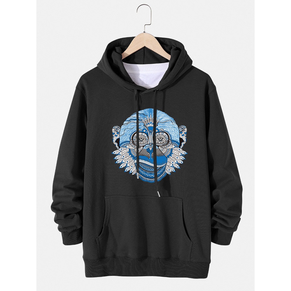 Mens Opera Face Graphic Cotton Drawstring Hoodies With Kangaroo Pocket - Black S