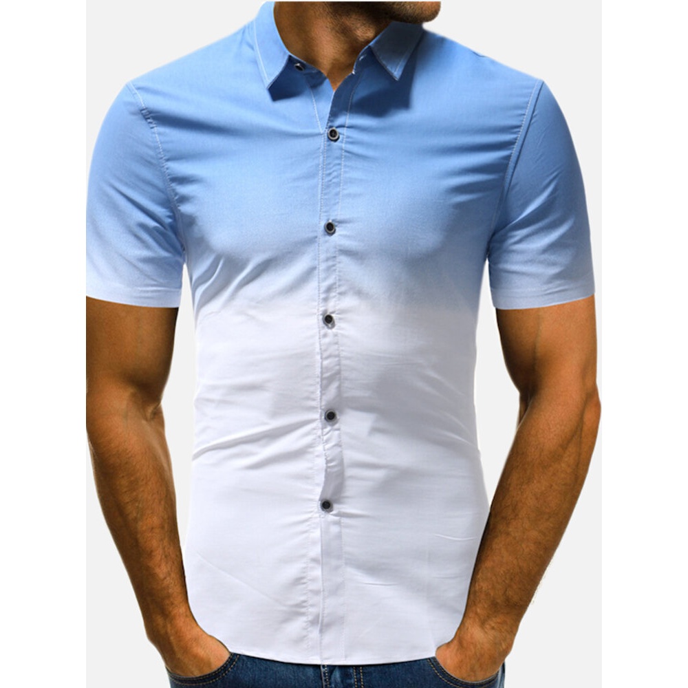 Men's Gradual Change Short Sleeve Casual Shirts - S Grey