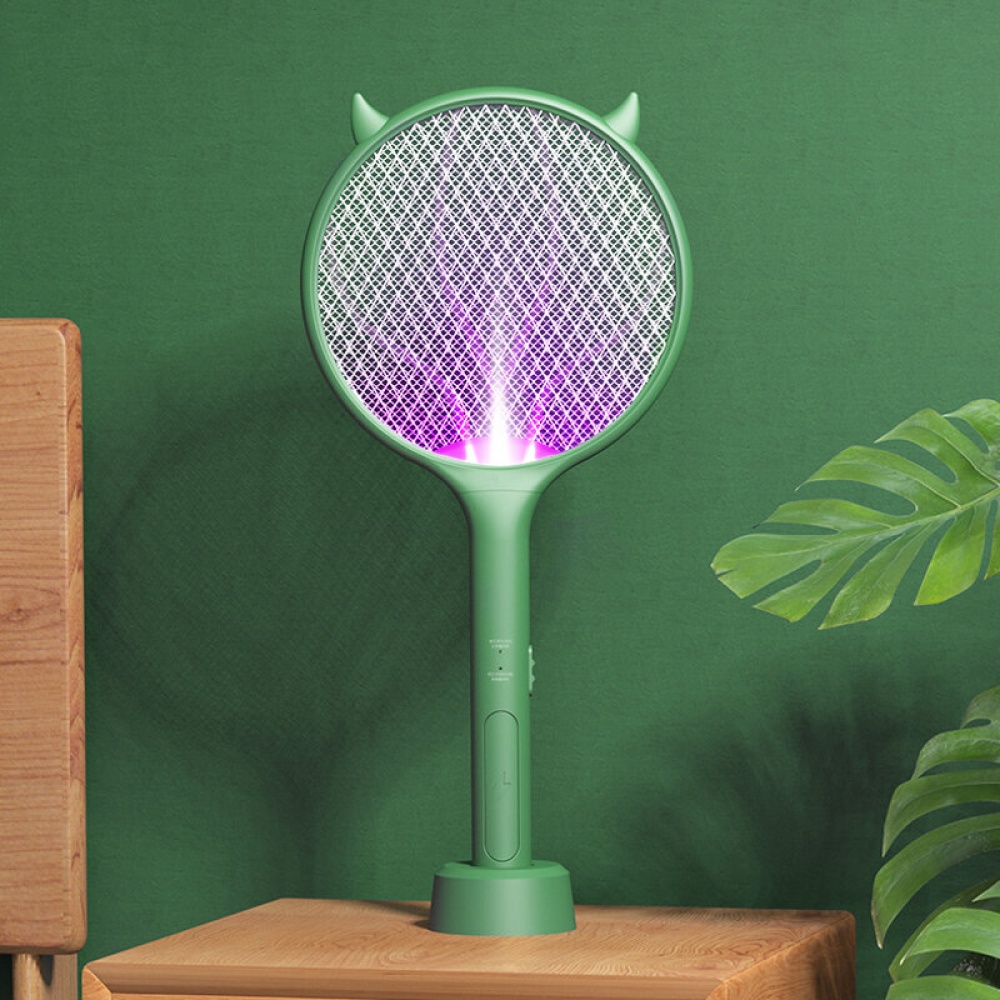 3 in 1 Electric Mosquito Swatter USB Rechargeable Household High-power Mosquito Killer Handheld Bug Zapper with LED Attracting Lamp - Green with ears - Image 2