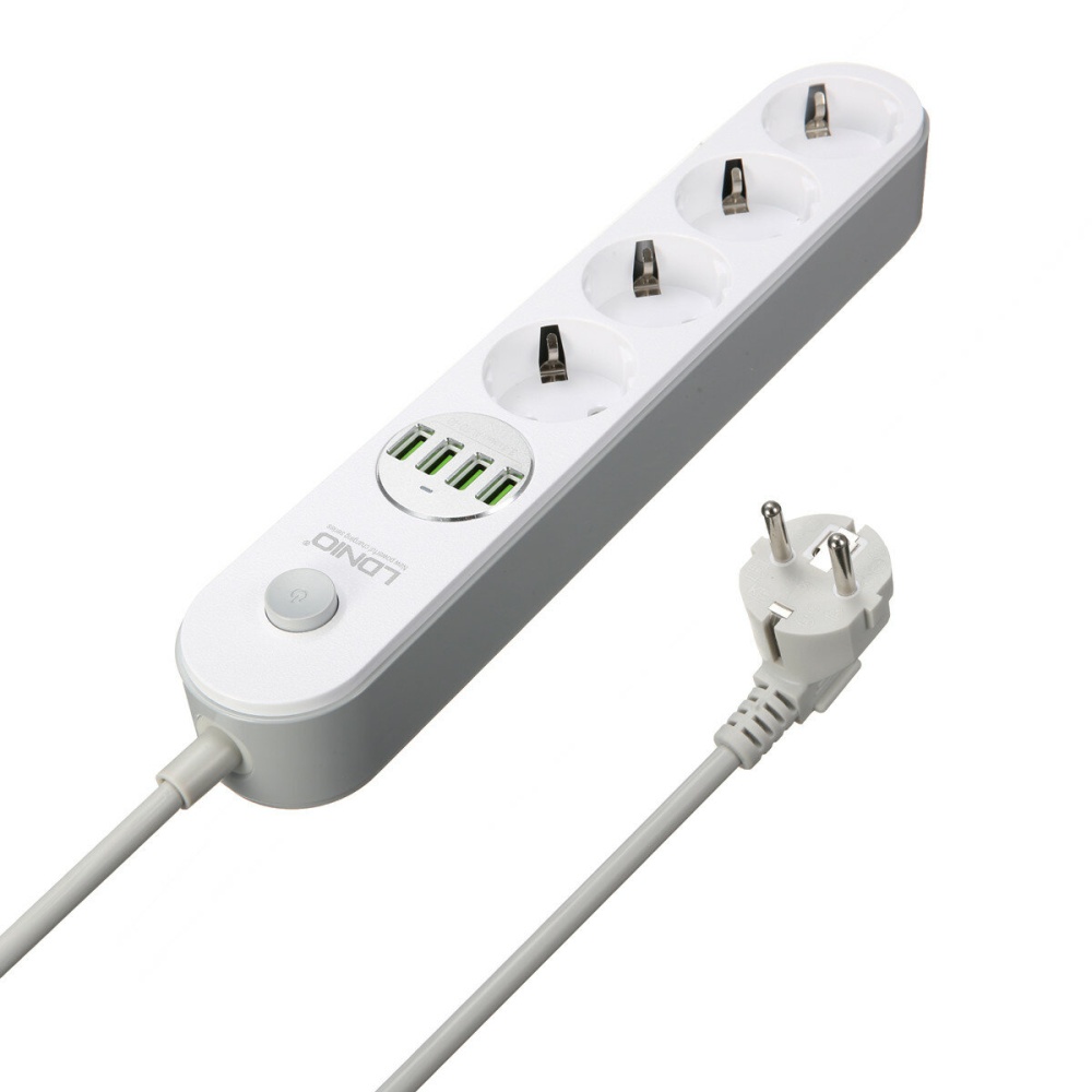 LDNIO SE4432 2500W 4 Outlets Power Strip Socket 4-Port USB Charger 2M Power Cord Long EU Plug - Image 2