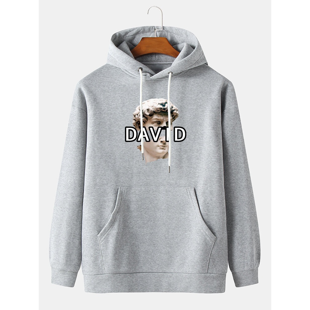 Mens DAVID Plaster Print Drop Shoulder Kangaroo Pocket Hoodies - Black M