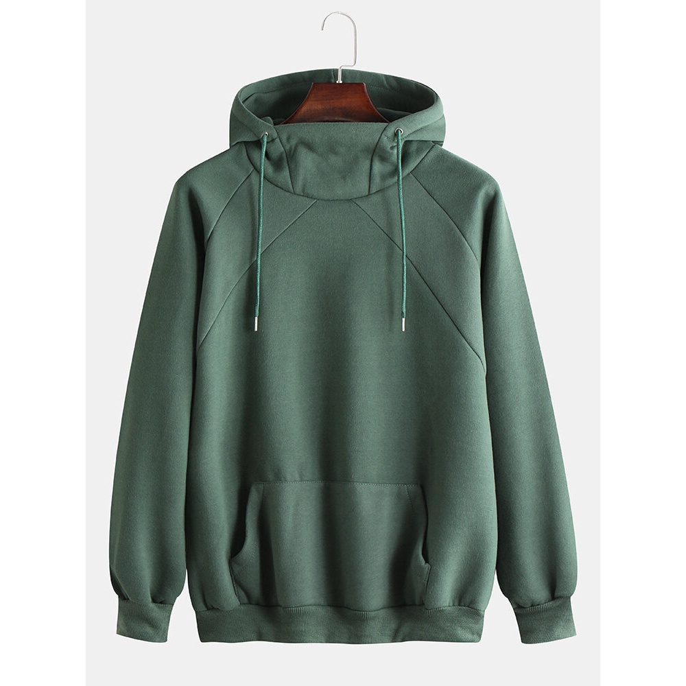 Men New Winter High Collar Loose Hooded Solid Color Plus Velvet Thickened Youth Sweaters - XL White