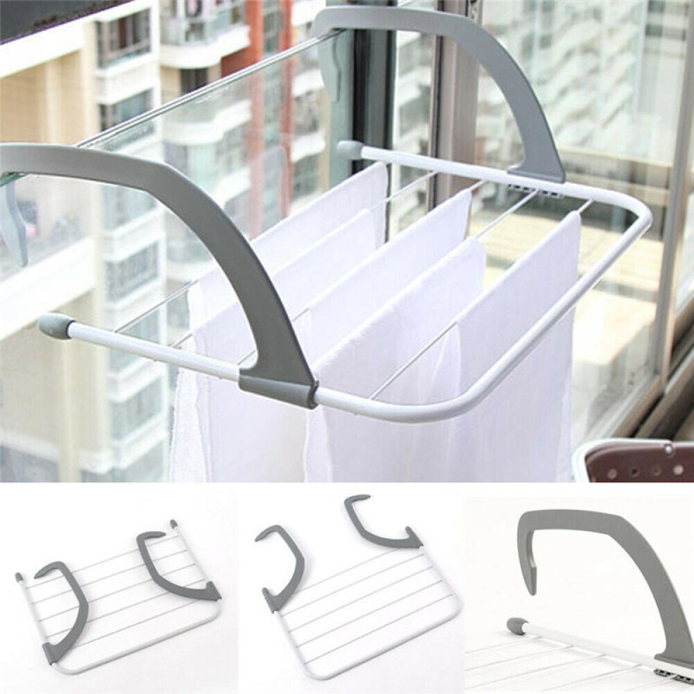 Folding Drying Rack Outdoor Portable Cloth Hanger Balcony Laundry Dryer Airer - Gray