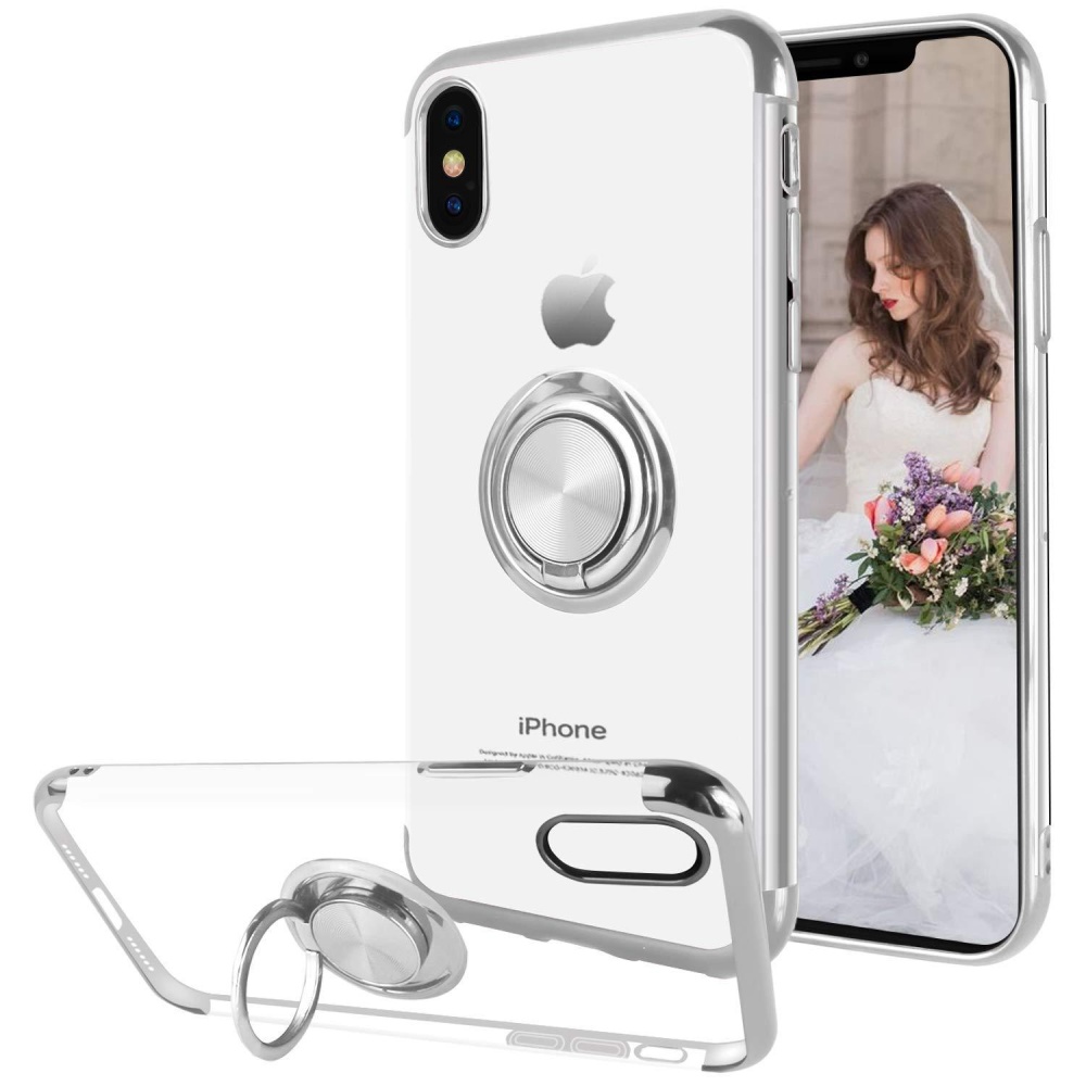 Plating Ring Grip Kickstand Clear Protective Case For iPhone X/XS - Gold - Image 2