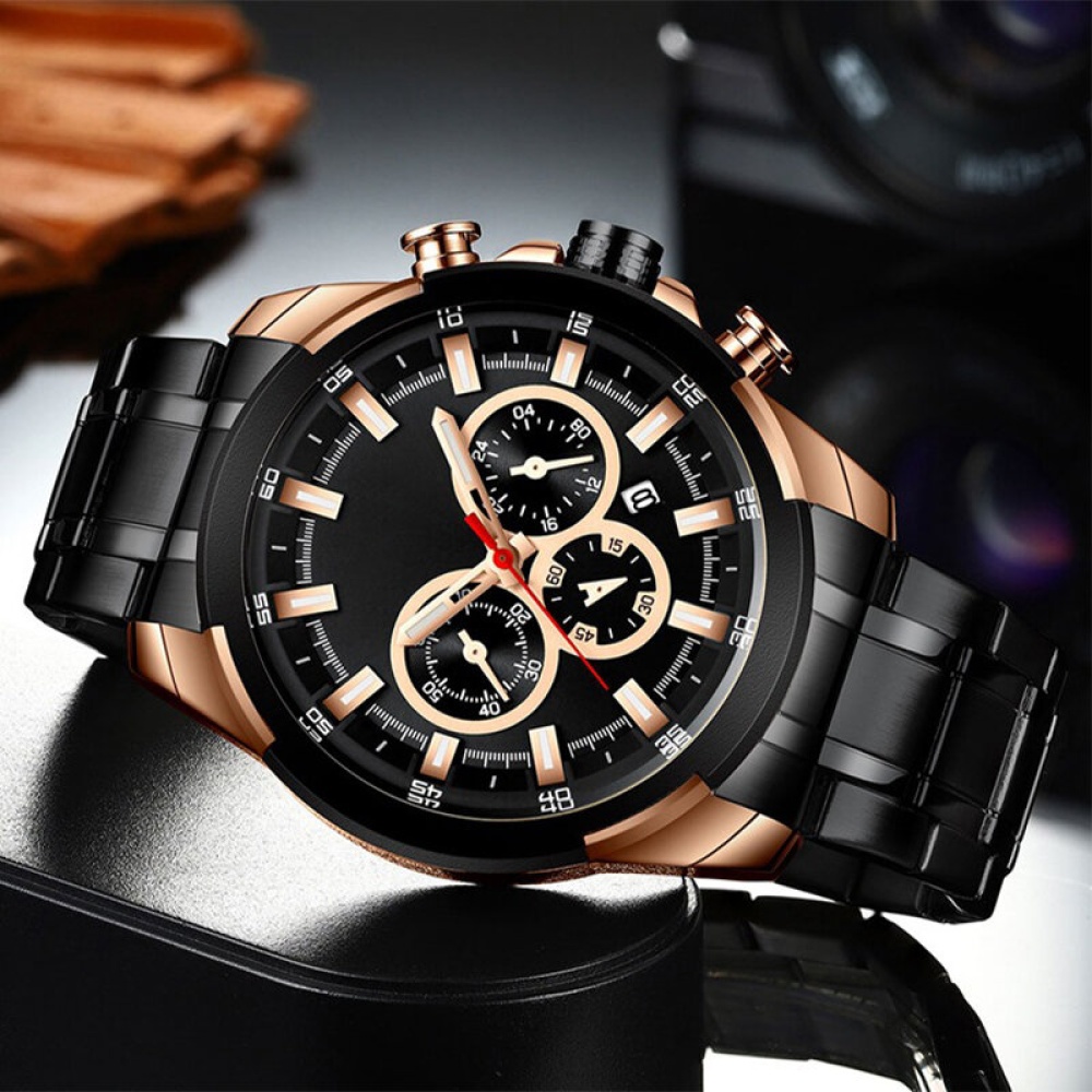 Deffrun Multifunction Business Style Men Wrist Watch Waterproof Stainless Steel Quartz Watch - NO.1 - Image 2