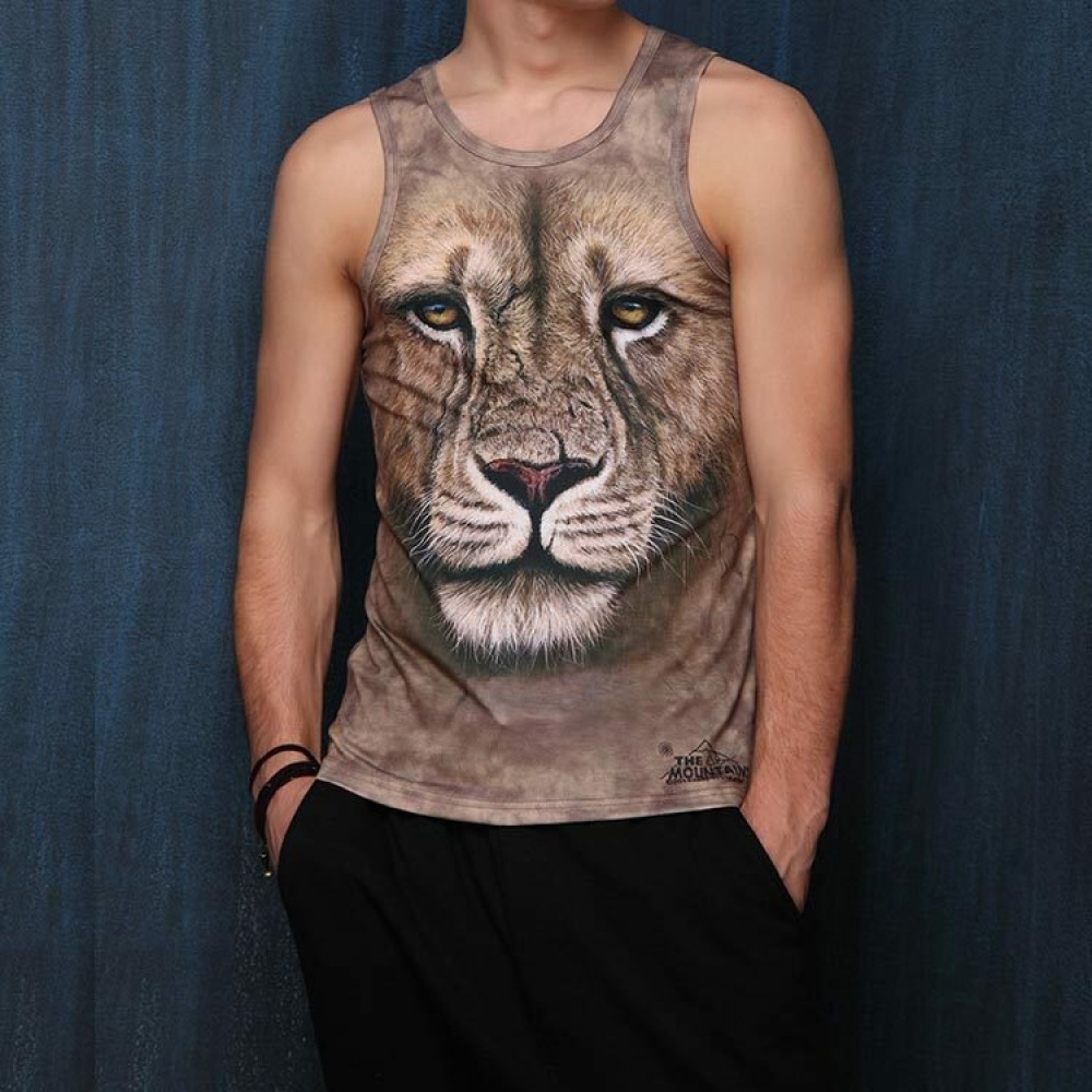 Men's Fashion Slim 3D Tiger Printed Vests - XS Coffee
