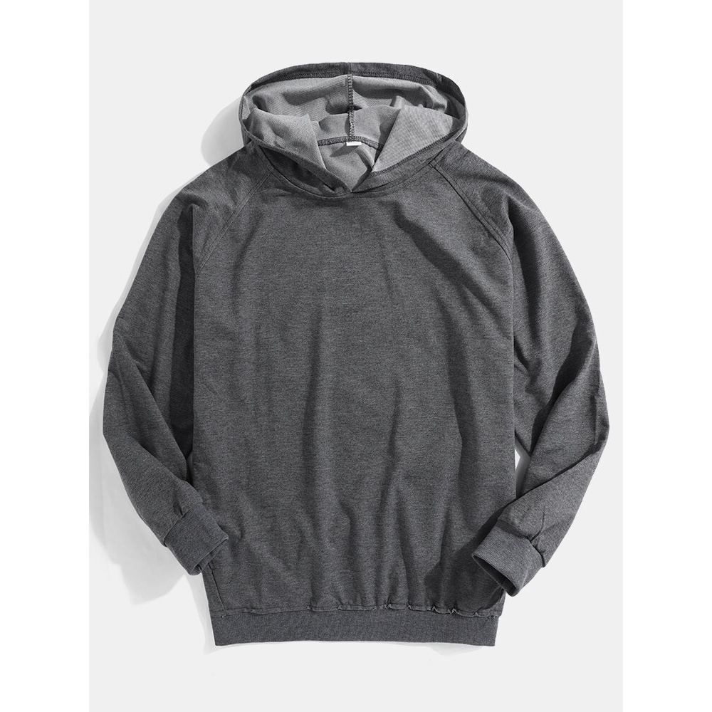 Mens Cotton Solid Basic Casual Raglan Sleeve Hoodies With Slant Pocket - Army Green L