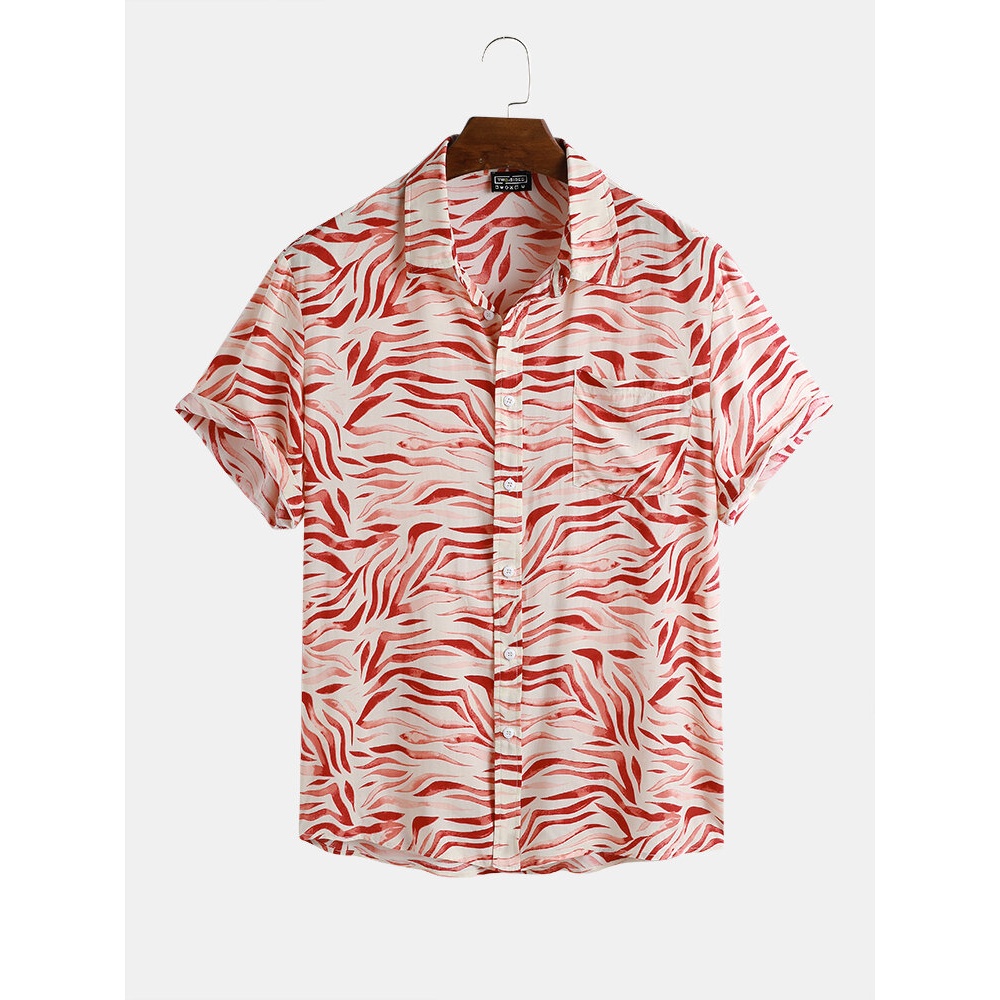 Mens Casual Animal Zebra Print Short Sleeve Shirts - Black M