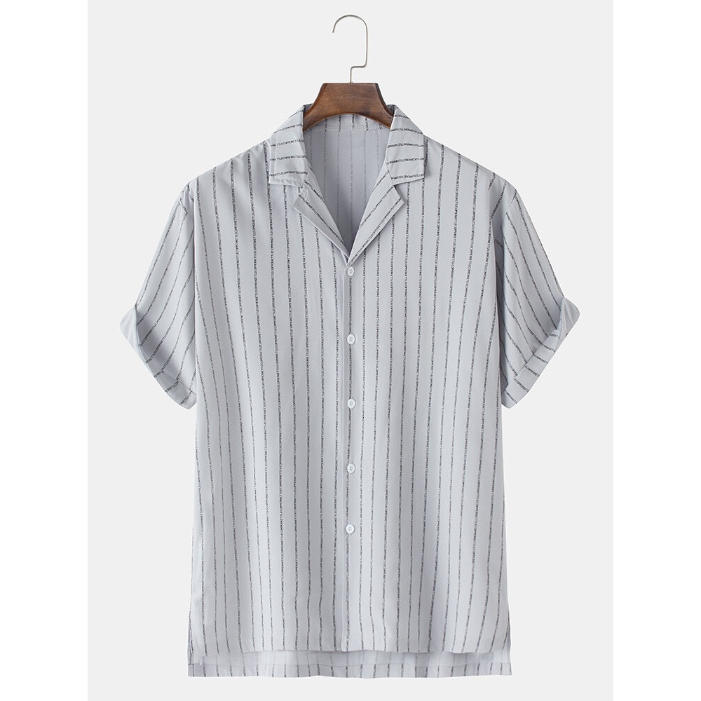 Mens Design Letter Stripe Print Revere Collar Half Sleeve Casual Shirts - White 5XL