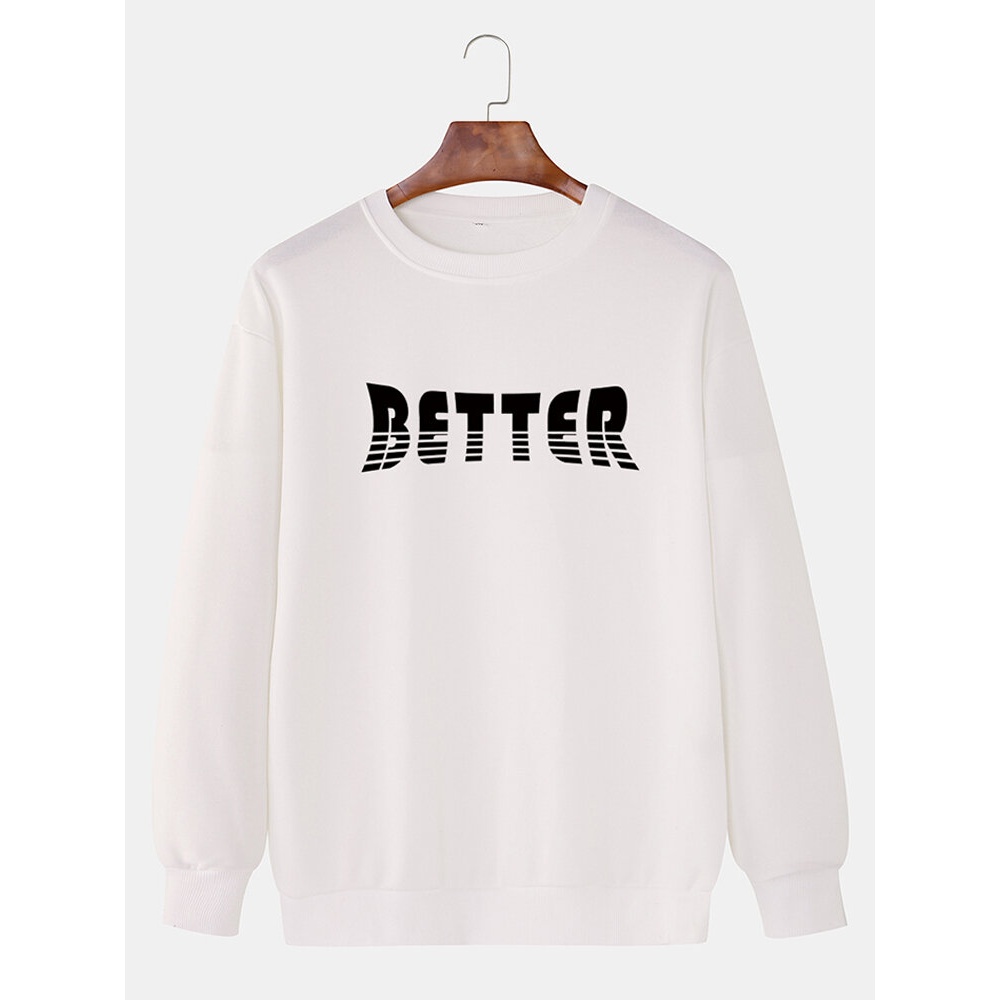 Mens Cotton Letter Print Drop Shoulder Pullover Long Sleeve Casual Sweatshirts - Red M