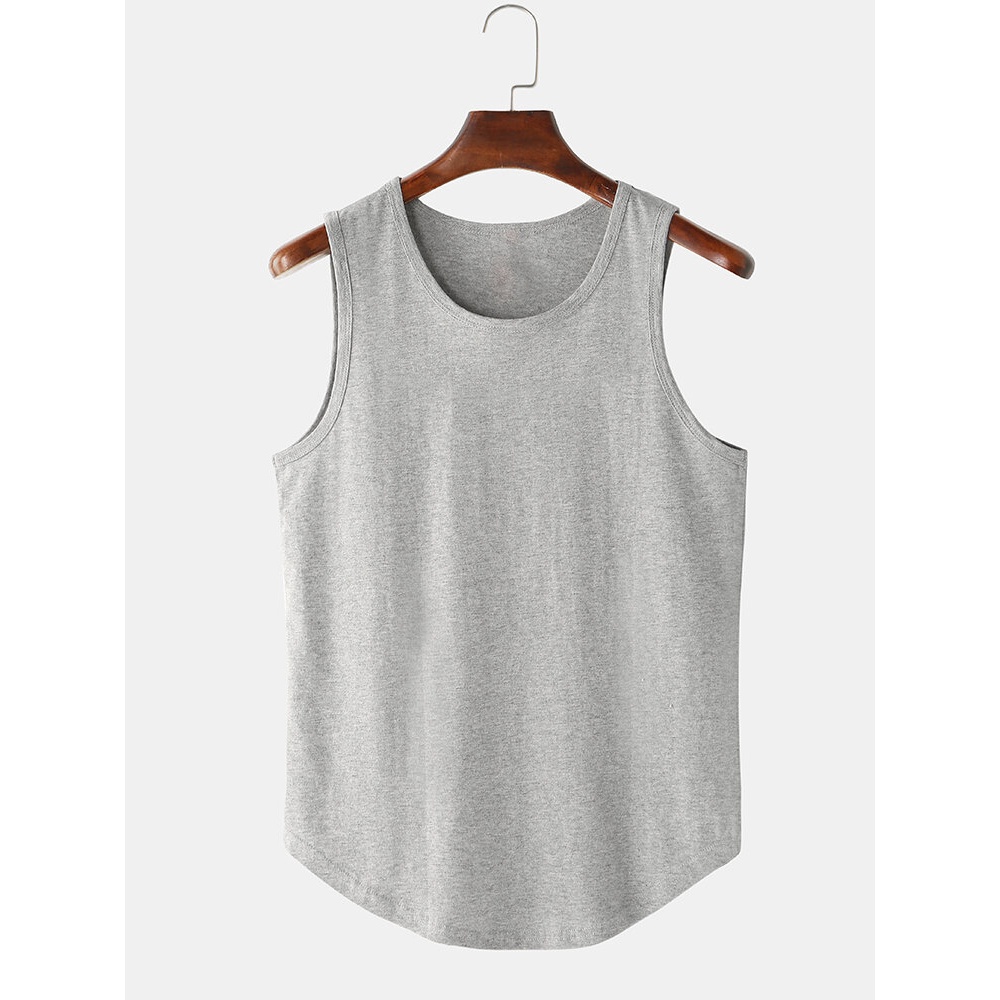 Mens Solid Color Sleeveless Casual Tank Tops - White M