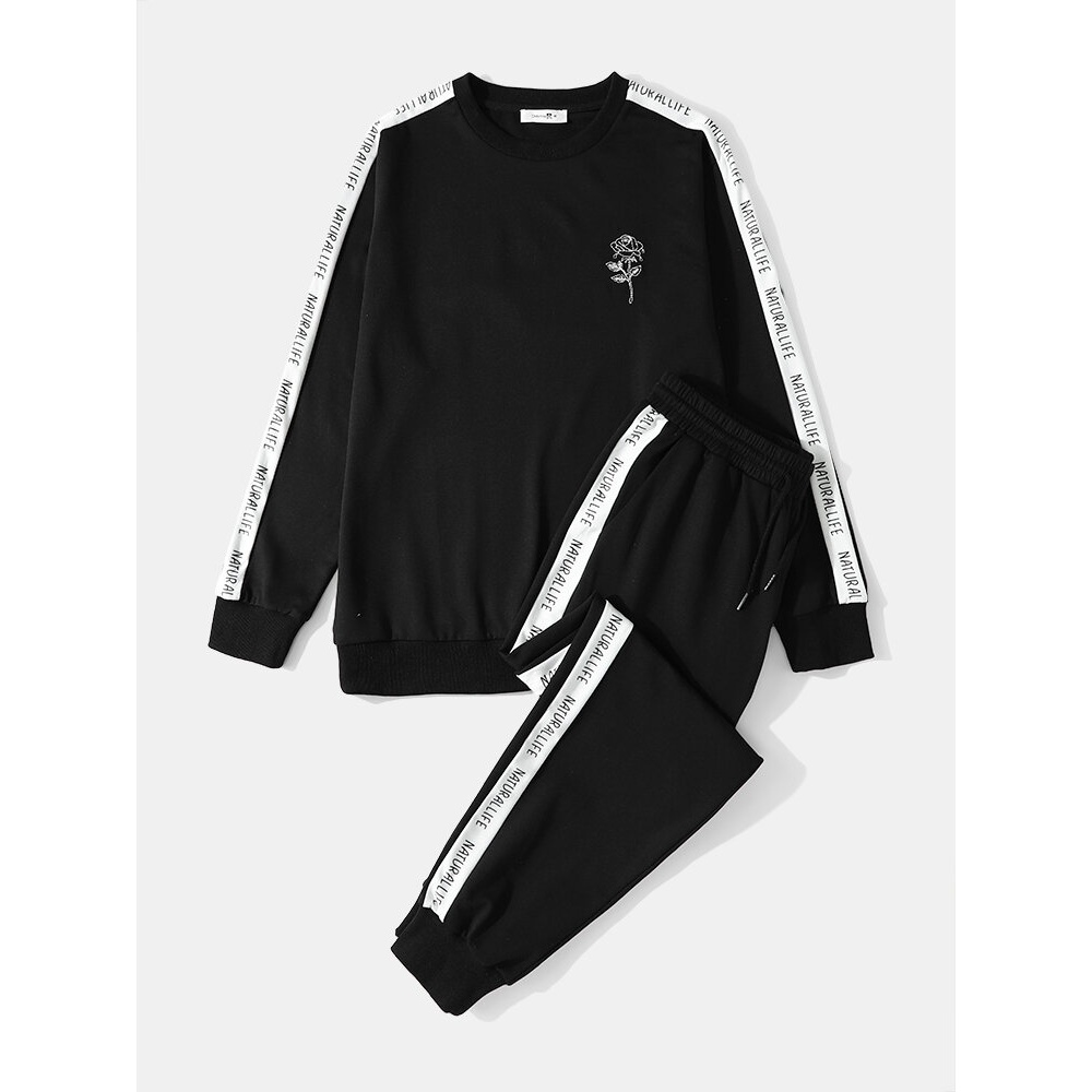 Mens Sport Black White Patchwork Sweatshirt Ankle Length Bottom Suits - Black S
