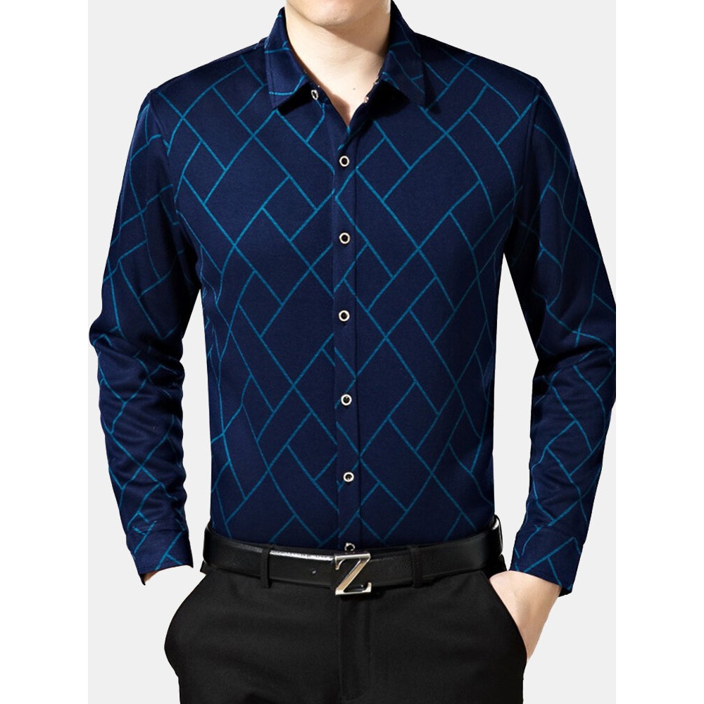 Classic Plaid Men's Business Slim Shirts - XS Coffee