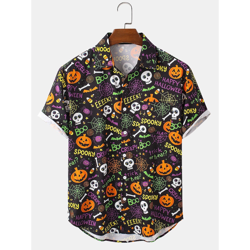 Mens Light  Cartoon Letter Print Casual Shirts - Black S