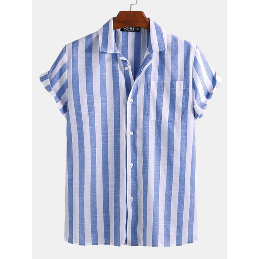 Mens Summer Short Sleeve Striped Shirts - S Black