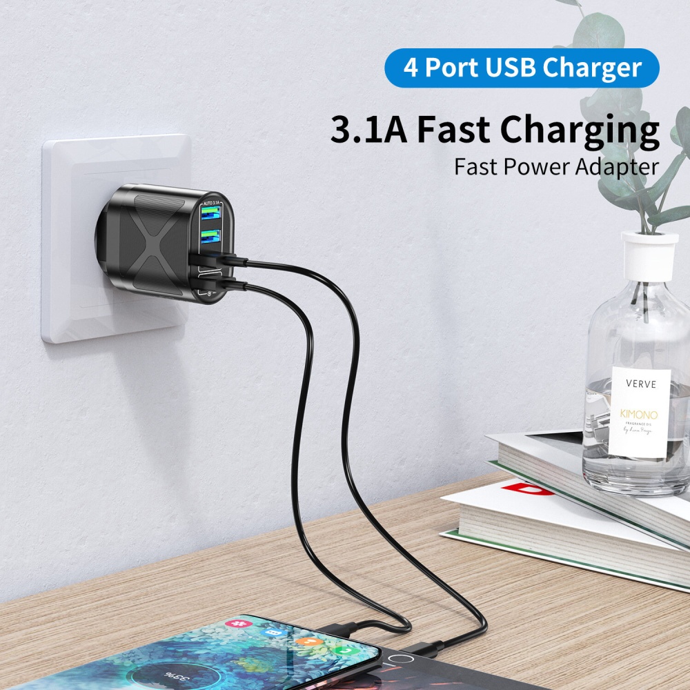 USLION 48W 4-Port USB Charger QC3.0 FCP SCP Fast Charging Wall Charger Adapter EU/US/UK Plug for iPhone 12 Pro Max for Samsung Galaxy Note S20 ultra - Image 2