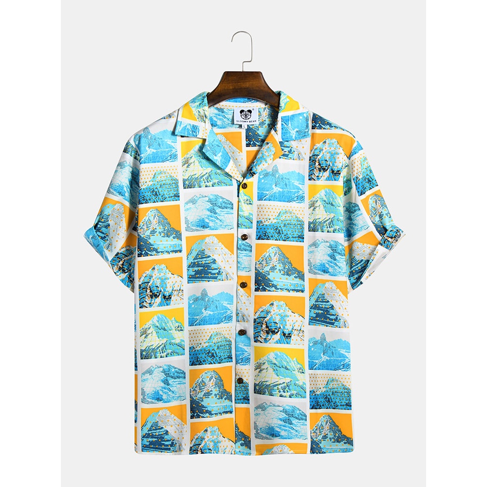 Mens Summer Pattern Printing Short Sleeve Hawaiian Shirts - XL As Picture