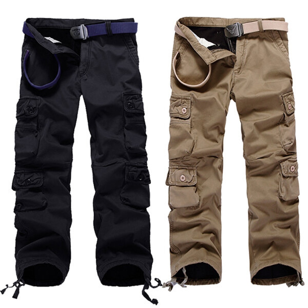 Mens Thick Outdoor Multi Pockets Polar Fleece Lined Cotton Cargo Pants - 40 Khaki